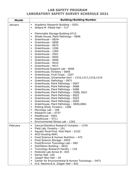 Lab Safety Program Laboratory Safety Survey Schedule 2021