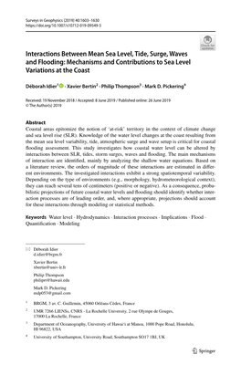 Interactions Between Mean Sea Level, Tide, Surge, Waves and Flooding: Mechanisms and Contributions to Sea Level Variations at the Coast