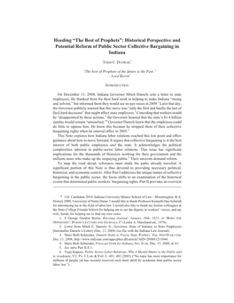 Historical Perspective and Potential Reform of Public Sector Collective Bargaining in Indiana