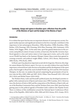 Continuity, Change and Rupture in Brazilian Sport: Reflections from the Profile of the Ministers of Sport and the Budget of the Ministry of Sport