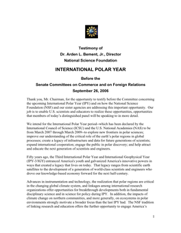 International Polar Year Senate Testimony