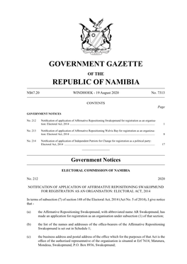 Government Gazette Republic of Namibia