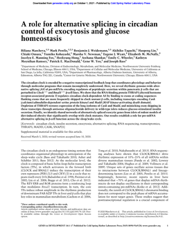 A Role for Alternative Splicing in Circadian Control of Exocytosis and Glucose Homeostasis
