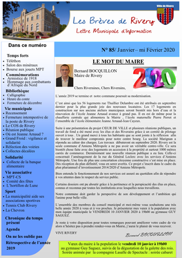 LE MOT DU MAIRE N° 85/ Janvier– Mi Février 2020