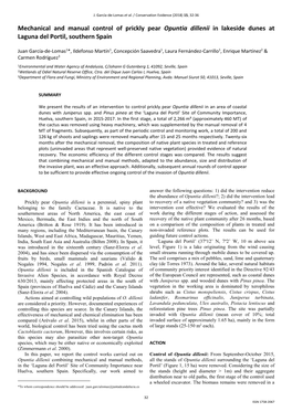 Mechanical and Manual Control of Prickly Pear Opuntia Dillenii in Lakeside Dunes at Laguna Del Portil, Southern Spain