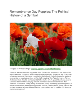 Remembrance Day Poppies: the Political History of a Symbol