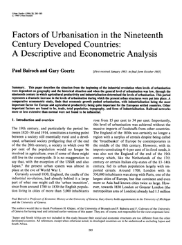 Factors of Urbanisation in the Nineteenth Century Developed Countries: a Descriptive and Econometric Analysis