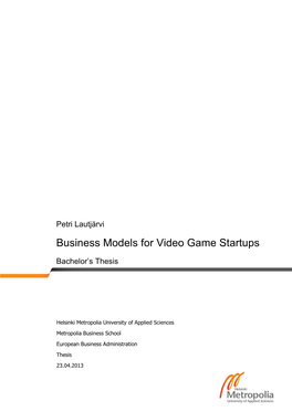 Business Models for Video Game Startups