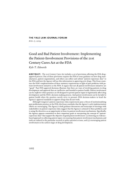 Implementing the Patient-Involvement Provisions of the 21St Century Cures Act at the FDA Kyle T