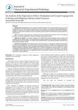 An Analysis of the Expression of Bcl-2, Podoplanin and Lymph