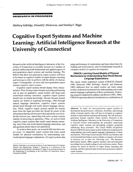 Cognitive Expert Systems and Machine Learning: Artificial Intelligence Research at the University of Connecticut