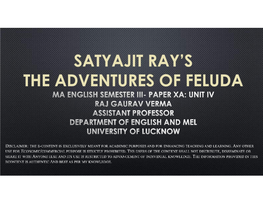 Satyajit Ray's the Adventures of Feluda