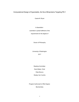 I Computational Design of Hyperstable, De Novo Miniproteins