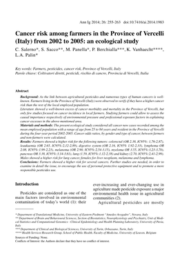 Cancer Risk Among Farmers in the Province of Vercelli