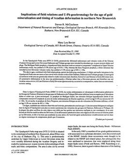 Implications of Field Relations and U-Pb Geochronology for the Age of Gold Mineralization and Timing of Acadian Deformation in Northern New Brunswick