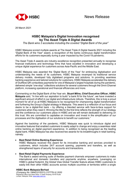 HSBC Malaysia's Digital Innovation Recognised by the Asset Triple A