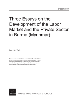 Three Essays on the Development of the Labor Market and the Private Sector in Burma (Myanmar)