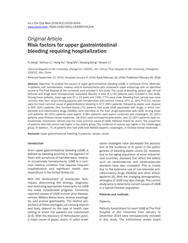 Original Article Risk Factors for Upper Gastrointestinal Bleeding Requiring Hospitalization