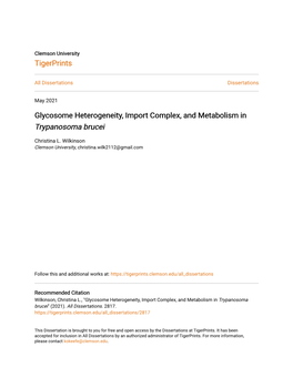 Glycosome Heterogeneity, Import Complex, and Metabolism in Trypanosoma Brucei