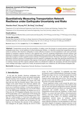 Quantitatively Measuring Transportation Network Resilience Under Earthquake Uncertainty and Risks