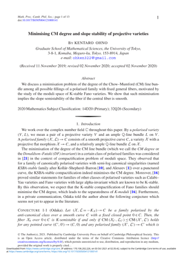 1 Minimising CM Degree and Slope Stability of Projective Varieties