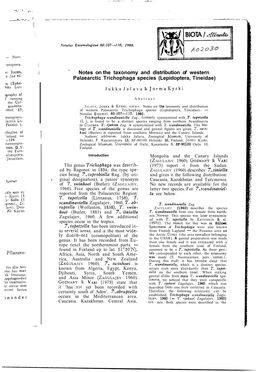 Notes on the Taxonomy and Distribution of Western Palaearctic