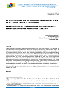 Entrepreneurship and Socioeconomic Development: Study with Cities of the State of São Paulo