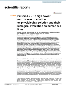 Pulsed 3.5 Ghz High Power Microwaves Irradiation on Physiological Solution and Their Biological Evaluation on Human Cell Lines