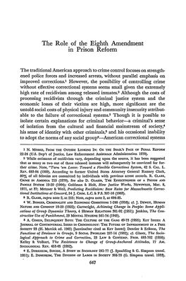 The Role of the Eighth Amendment in Prison Reform