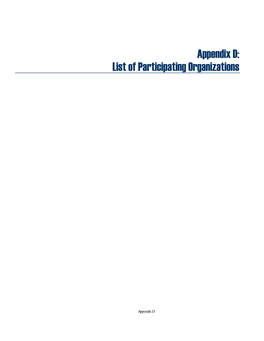 Appendix D: List of Participating Organizations