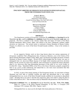 Two New Varieties of Eriogonum Ovalifolium (Polygonaceae) from the Intermountain West, USA