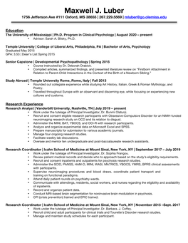 Maxwell J. Luber 1756 Jefferson Ave #111 Oxford, MS 38655 | 267.229.5569 | Mluber@Go.Olemiss.Edu