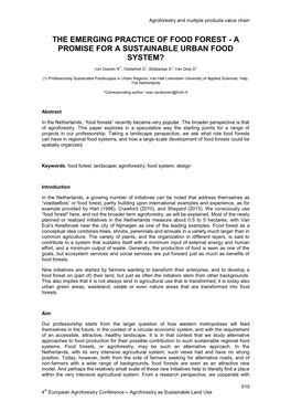 The Emerging Practice of Food Forest - a Promise for a Sustainable Urban Food System?