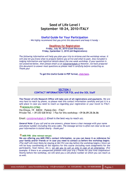 Seed of Life Level I September 18-24, 2010–ITALY