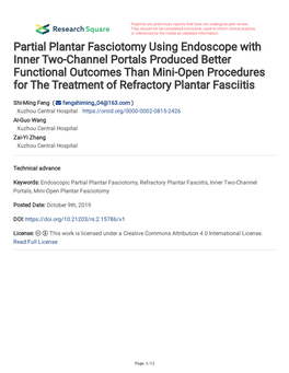 Partial Plantar Fasciotomy Using Endoscope with Inner Two-Channel