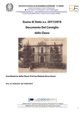 Esame Di Stato A.S. 2017/2018 Documento Del Consiglio Della Classe