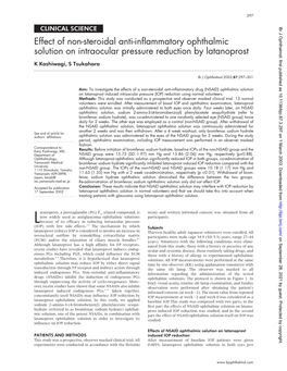 Effect of Non-Steroidal Anti-Inflammatory Ophthalmic Solution on Intraocular Pressure Reduction by Latanoprost K Kashiwagi, S Tsukahara