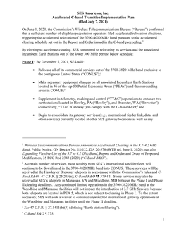 SES Americom, Inc. Accelerated C-Band Transition Implementation Plan (Filed July 7, 2021)