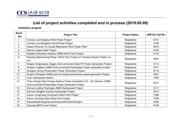 List of Project Activities Completed and in Process (2019.05.08) Validation Projects