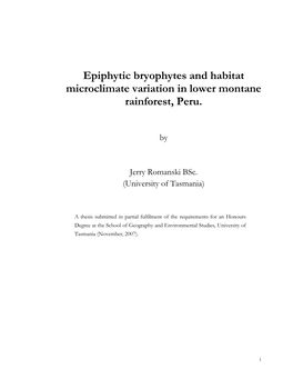 Epiphytic Bryophytes and Habitat Microclimate Variation in Lower Montane Rainforest, Peru