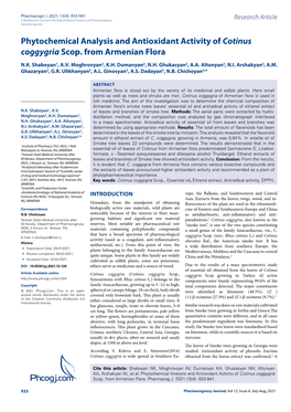 Phcogj.Com Phytochemical Analysis and Antioxidant Activity of Cotinus Coggygria Scop. from Armenian Flora