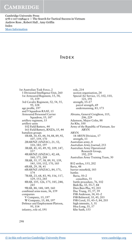 Cambridge University Press 978-1-107-09844-2 — the Search for Tactical Success in Vietnam Andrew Ross , Robert Hall , Amy Griffin Index More Information