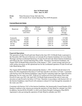 Reservoir Expected Operations the Operation of Lake Powell and Lake