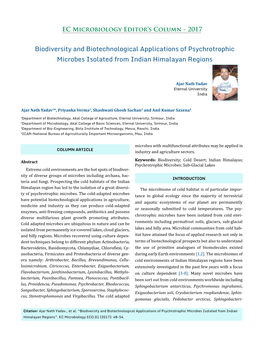 Biodiversity and Biotechnological Applications of Psychrotrophic Microbes Isolated from Indian Himalayan Regions