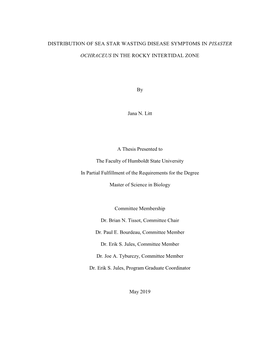 Distribution of Sea Star Wasting Disease Symptoms in Pisaster Ochraceus in the Rocky Intertidal Zone