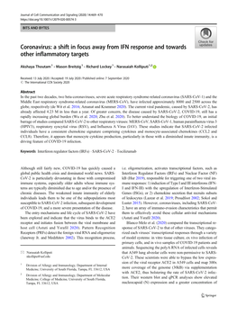 Coronavirus: a Shift in Focus Away from IFN Response and Towards Other Inflammatory Targets