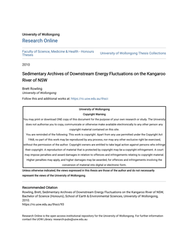 Sedimentary Archives of Downstream Energy Fluctuations on the Kangaroo River of NSW