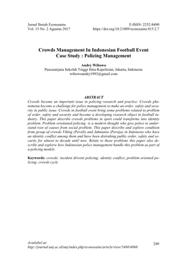 Crowds Management in Indonesian Football Event Case Study : Policing Management