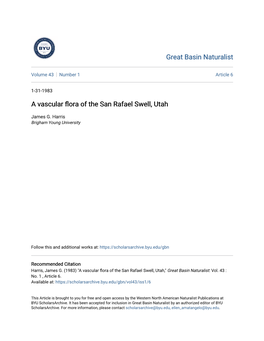A Vascular Flora of the San Rafael Swell, Utah