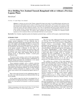 Over-Drilling New Zealand Tussock Rangeland with Or Without a Previous Legume Phase